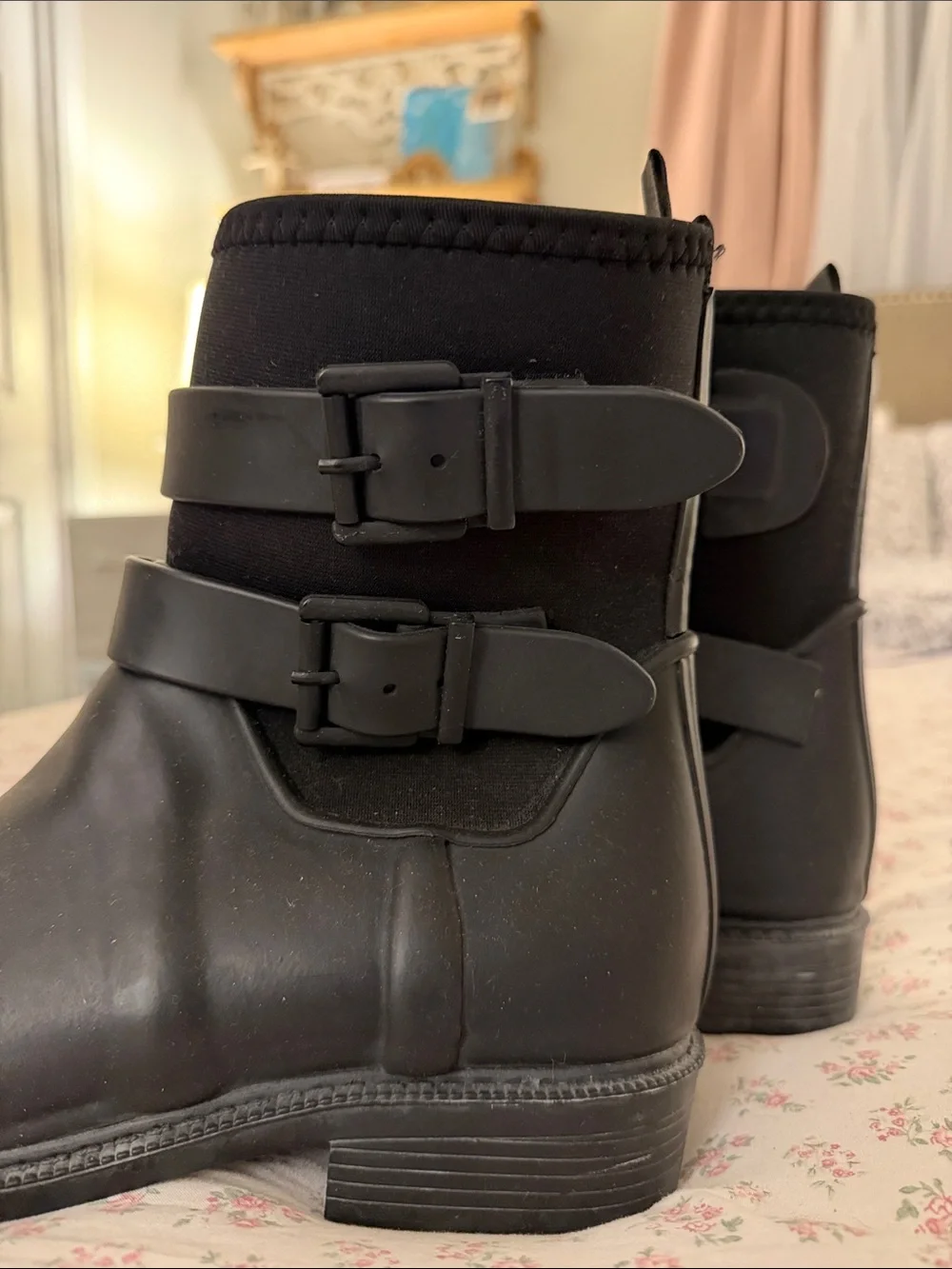 Black Rain Boots with Buckle Strap
